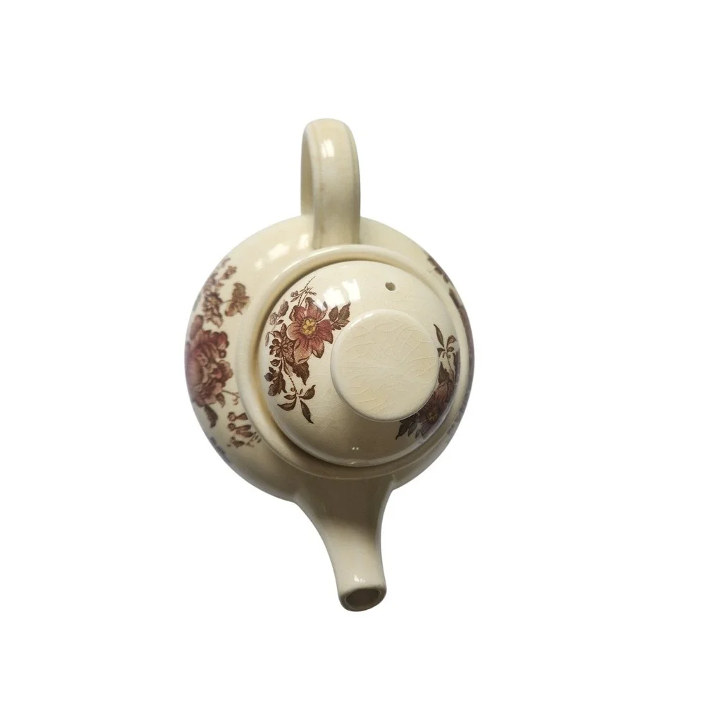 Charlotte Royal Crownford Staffordshire England Teapot Brown Floral Transferware